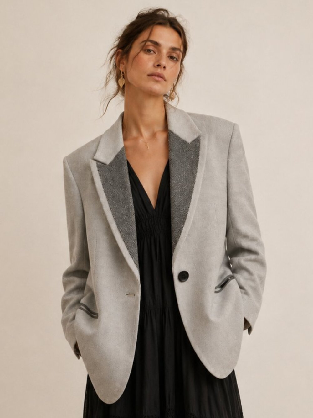 Christian Dior Vintage Herringbone Blazer | 90s Tailored Wool Blend Jacket